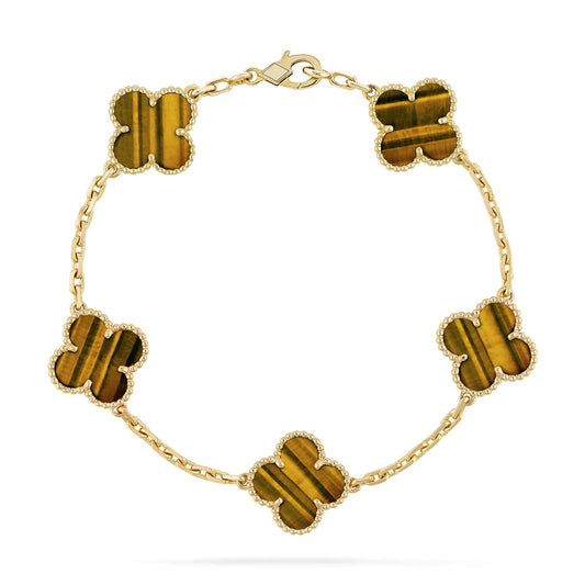 [OAK JURI] CLOVER 5 MOTIFS TIGER EYE BRACELET COLLECTION