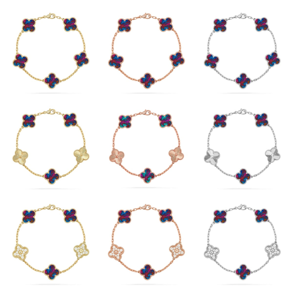 [OAK JURI]CLOVER 5 MOTIF COLOR GEMSTONES BRACELET COLLECTION
