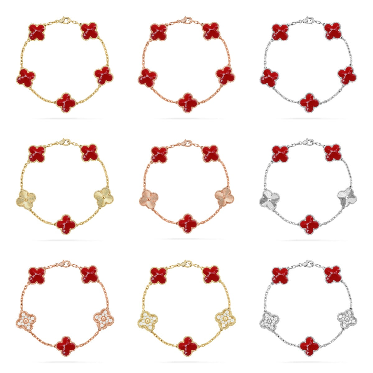 [OAK JURI]CLOVER 5 MOTIF RED PATTERN BRACELET COLLECTION