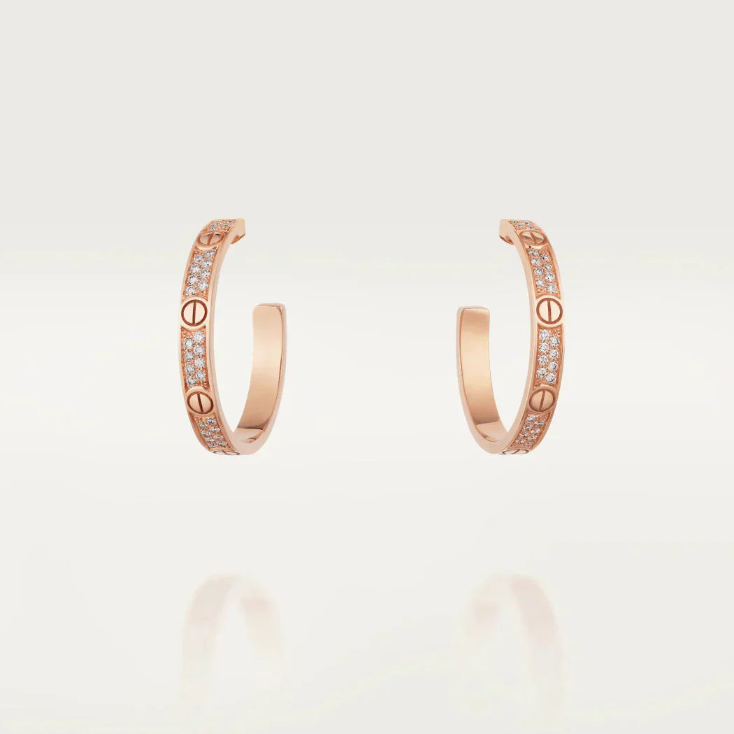 [OAK JURI]LOVE DIAMOND PINK GOLD HOOP EARRINGS