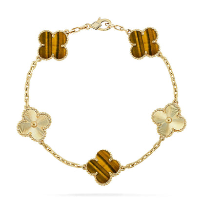 [OAK JURI] CLOVER 5 MOTIFS TIGER EYE BRACELET COLLECTION