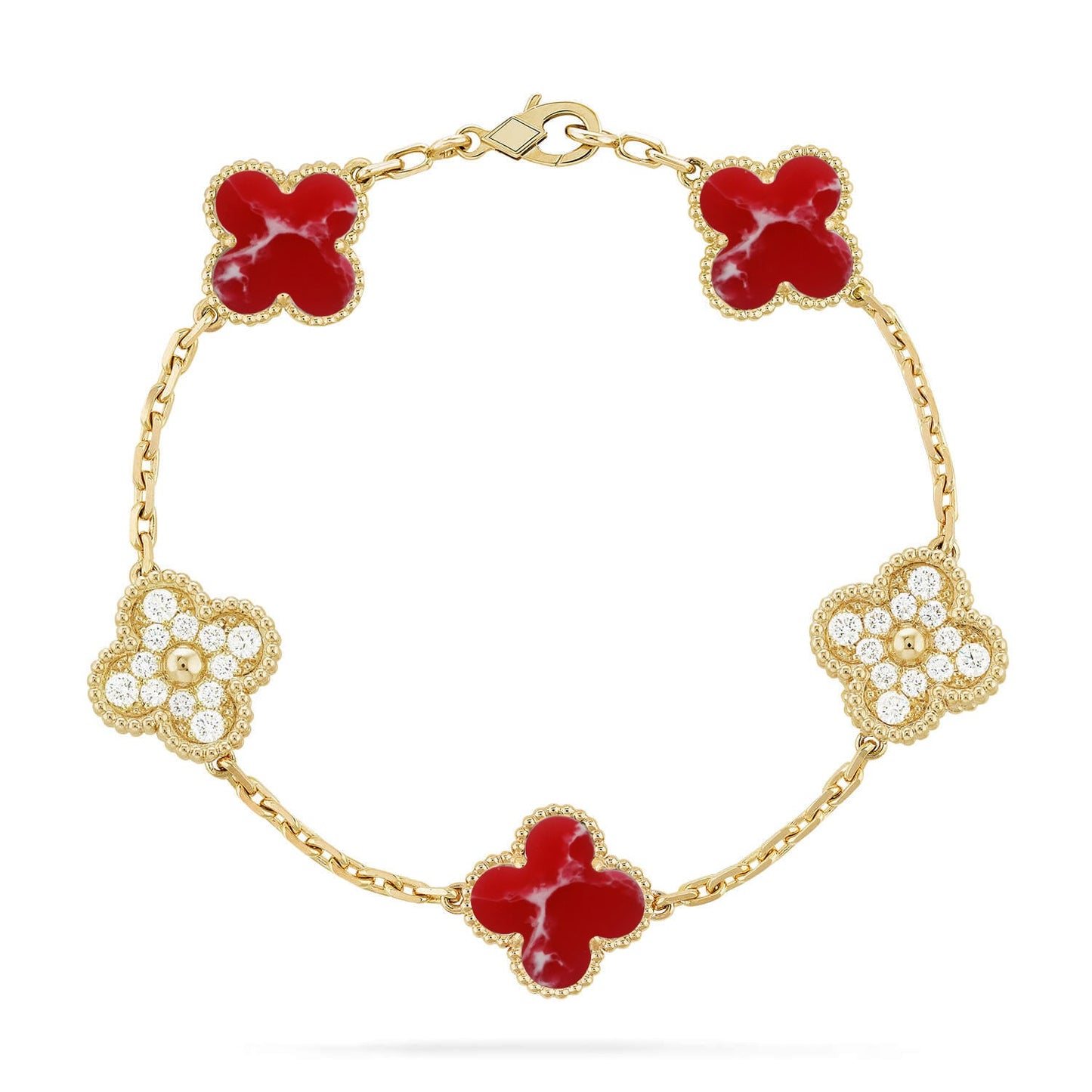[OAK JURI]CLOVER 5 MOTIF RED PATTERN BRACELET COLLECTION