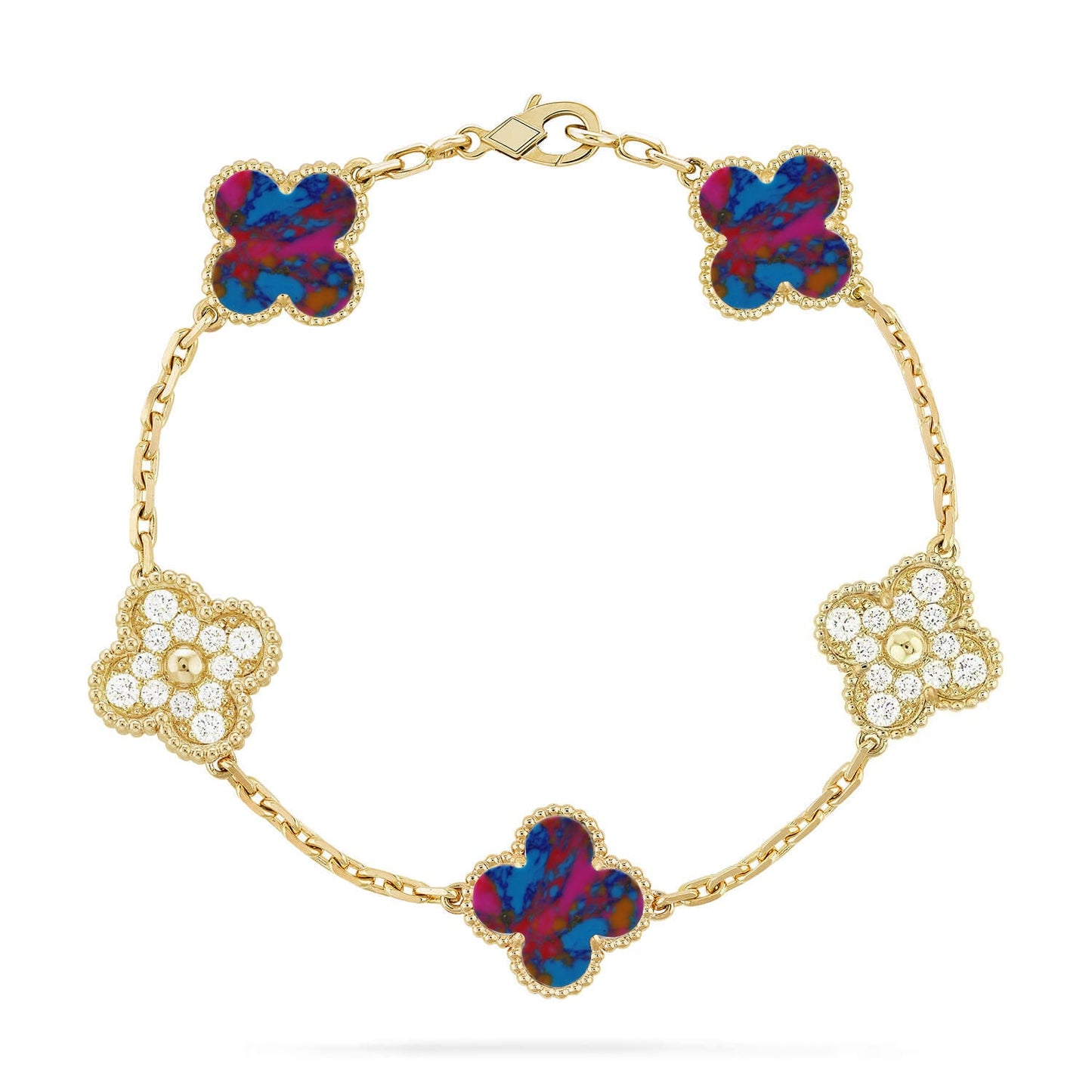 [OAK JURI]CLOVER 5 MOTIF COLOR GEMSTONES BRACELET COLLECTION