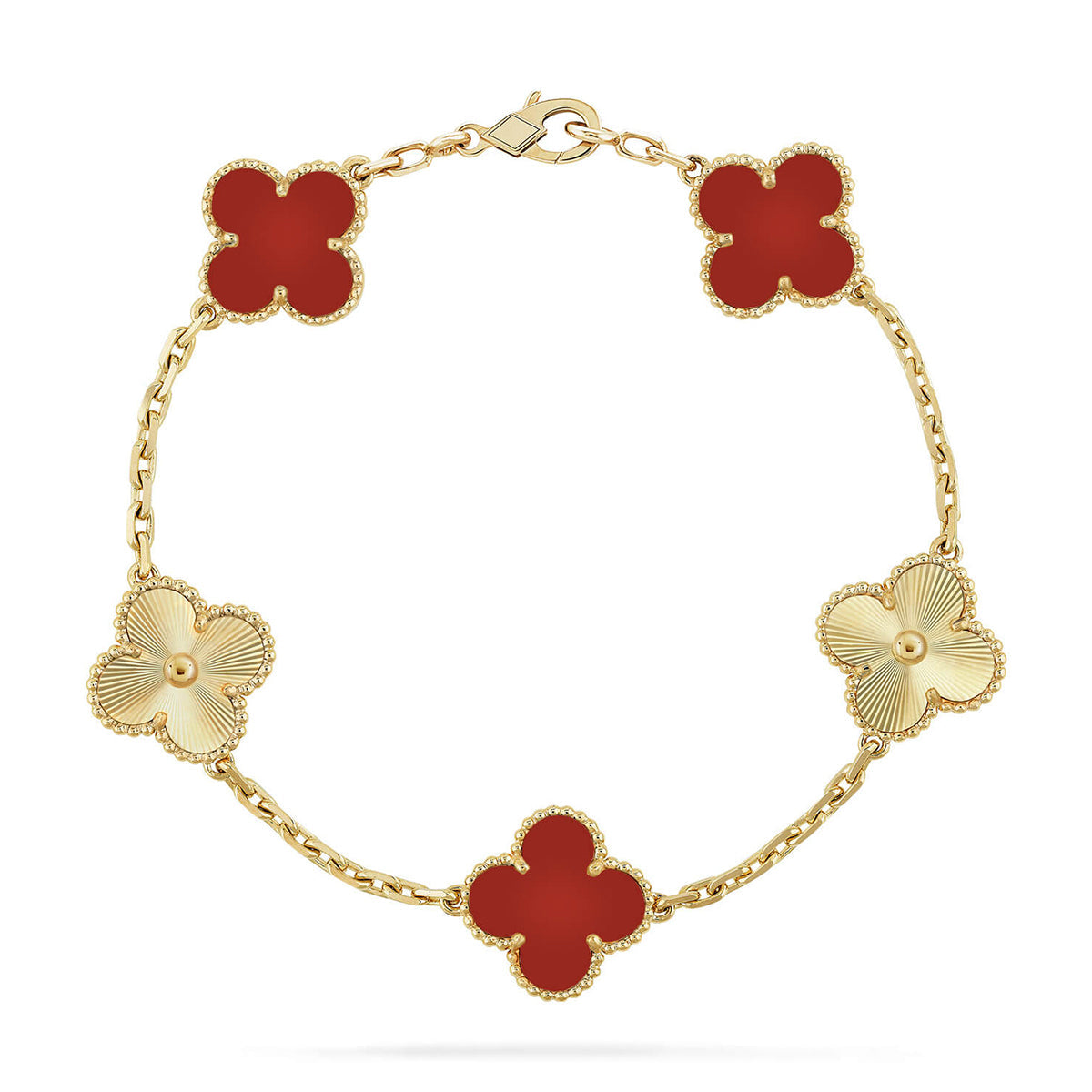 [OAK JURI] CLOVER 5 MOTIF RED CORNELIAN BRACELET COLLECTION