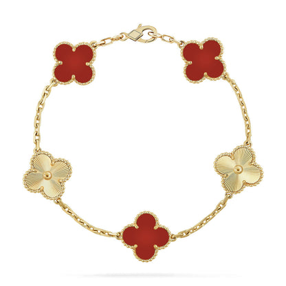 [OAK JURI] CLOVER 5 MOTIF RED CORNELIAN BRACELET COLLECTION