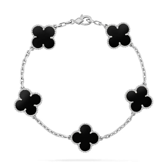 [OAK JURI]CLOVER 5 MOTIF ONYXS  BRACELET SILVER