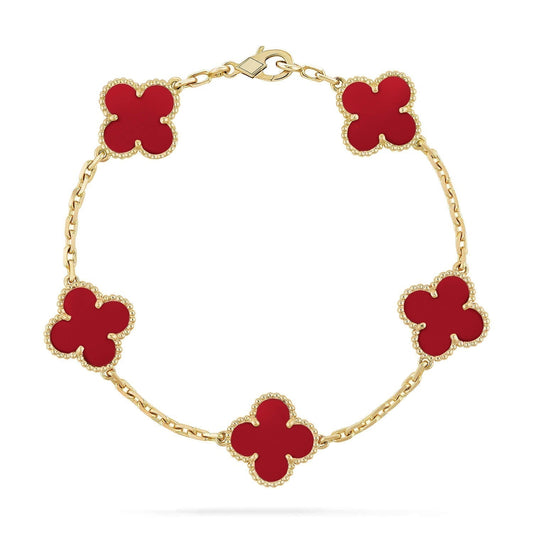 [OAK JURI]CLOVER 5 MOTIFS RED AGATE  BRACELET