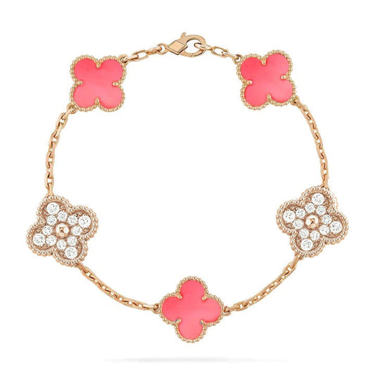 [OAK JURI]CLOVER 5 MOTIF DIAMOND PINK MOP PINK GOLD BRACELET