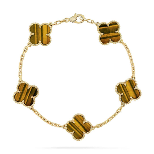 [OAK JURI]CLOVER  5 MOTIFS TIGER EYE BRACELET