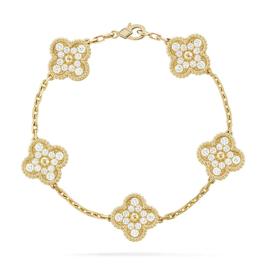 [OAK JURI]CLOVER 5 MOTIFS  FULL DIAMOND BRACELET