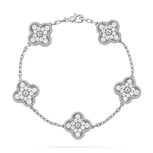 [OAK JURI]CLOVER 5 MOTIFS  DIAMOND BRACELET SILVER