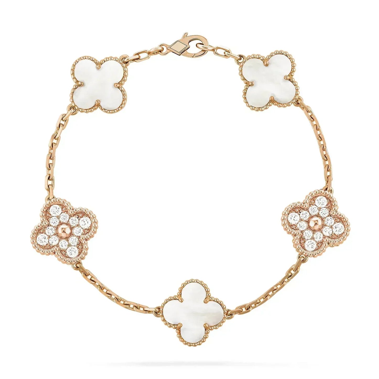 [OAK JURI]CLOVER BRACELET 5 MOTIF WHITE MOP DIAMOND