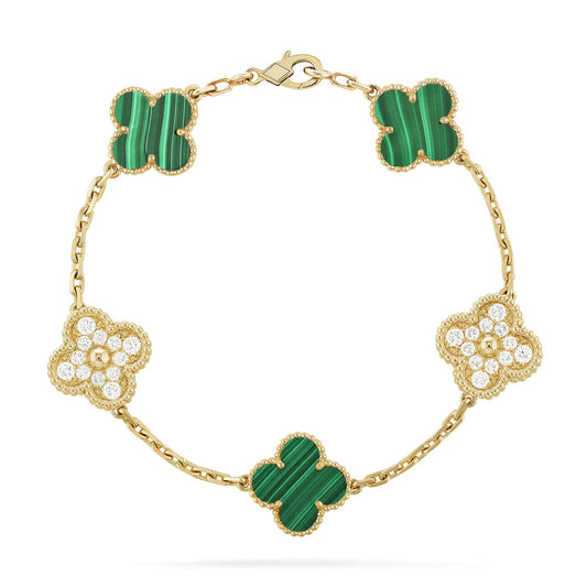[OAK JURI]CLOVER  5 MOTIF MALACHITE DIAMOND BRACELET