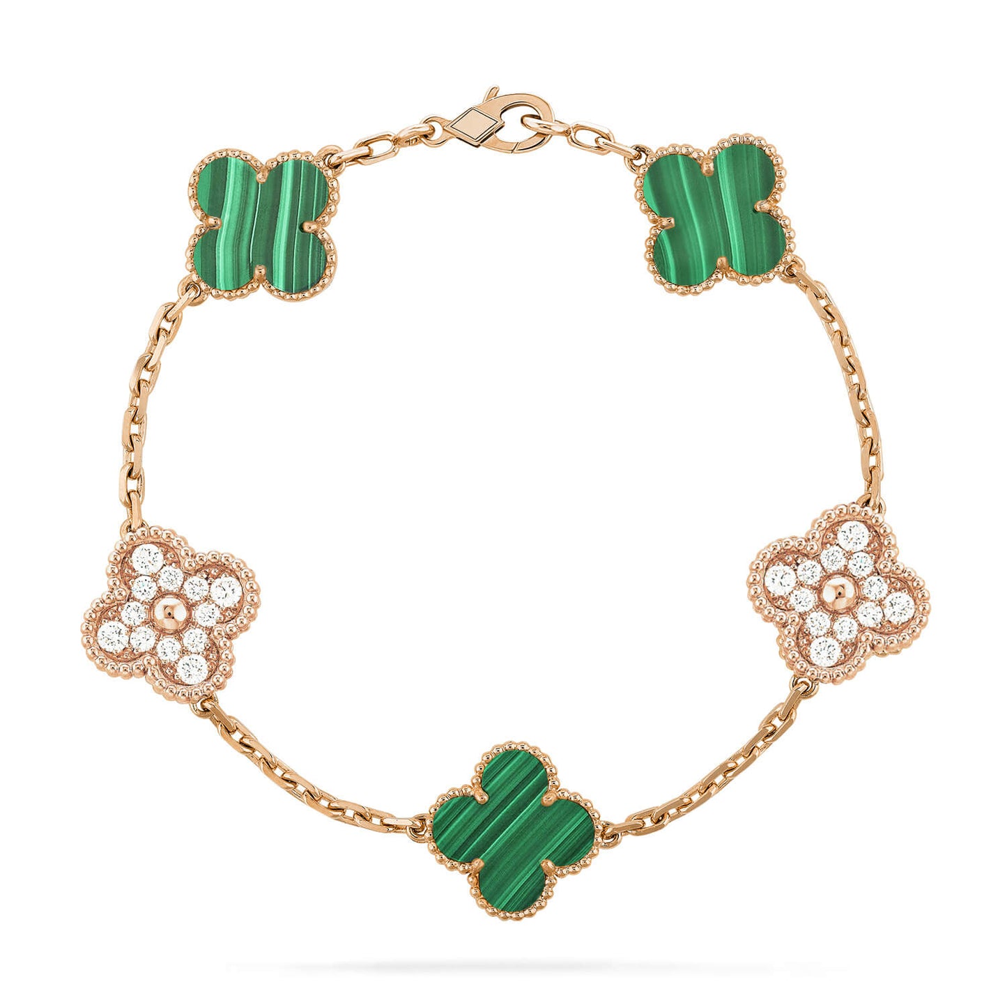 [OAK JURI]CLOVER  5 MOTIF MALACHITE DIAMOND BRACELET