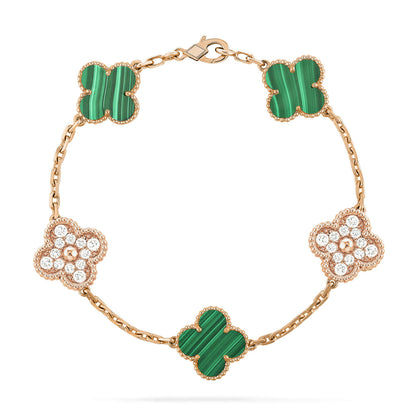 [OAK JURI]CLOVER  5 MOTIF MALACHITE DIAMOND BRACELET