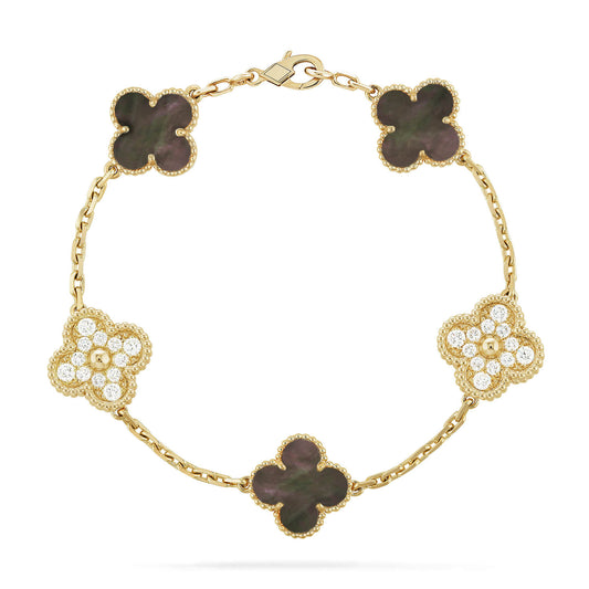 [OAK JURI]CLOVER 5 MOTIF GRAY MOP DIAMOND BRACELET