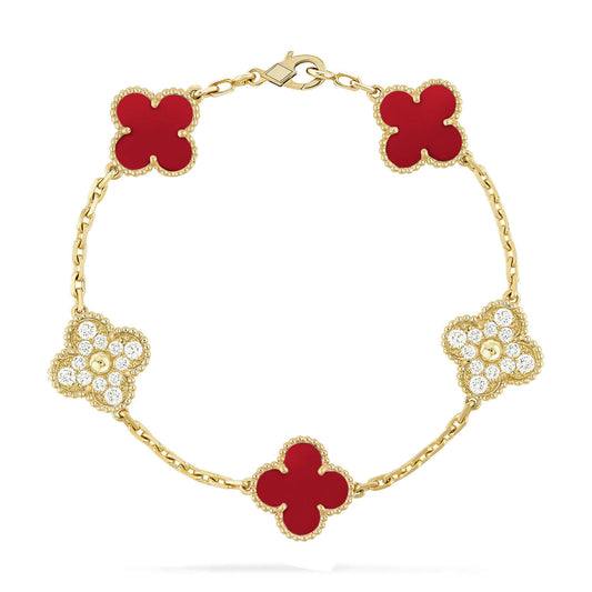 [OAK JURI]CLOVER 5 MOTIFS CARNELIAN DIAMOND BRACELET
