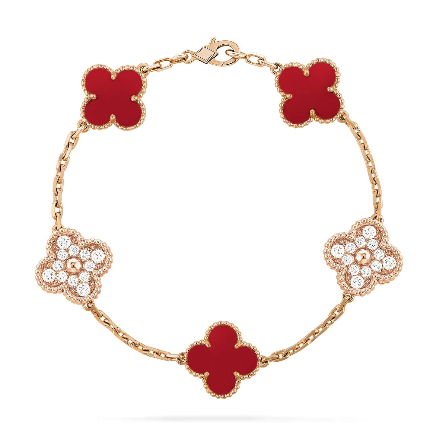 [OAK JURI]CLOVER 5 MOTIFS CARNELIAN DIAMOND BRACELET