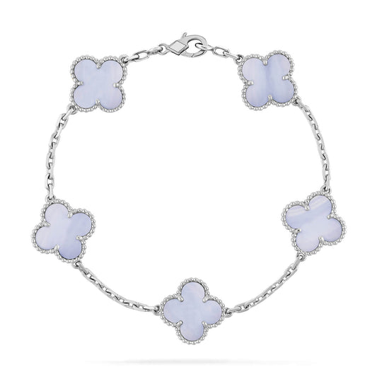 [OAK JURI]CLOVER  5 MOTIF PURPLE CHALCEDONY BRACELET SILVER