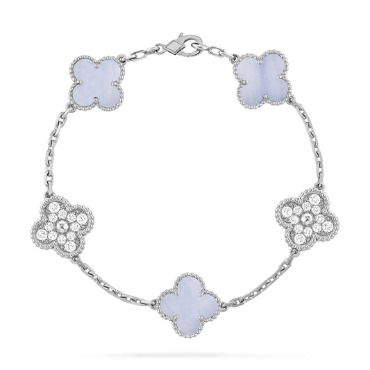 [OAK JURI]CLOVER  5 MOTIF DIAMOND PURPLE CHALCEDONY BRACELET SILVER