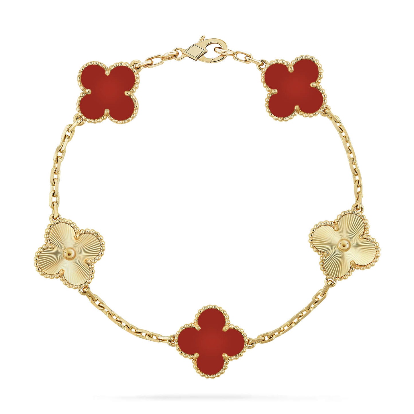 [OAK JURI]CLOVER  5 MOTIFS CARNELIAN GOLD BRACELET