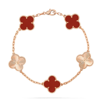 [OAK JURI]CLOVER  5 MOTIFS CARNELIAN GOLD BRACELET