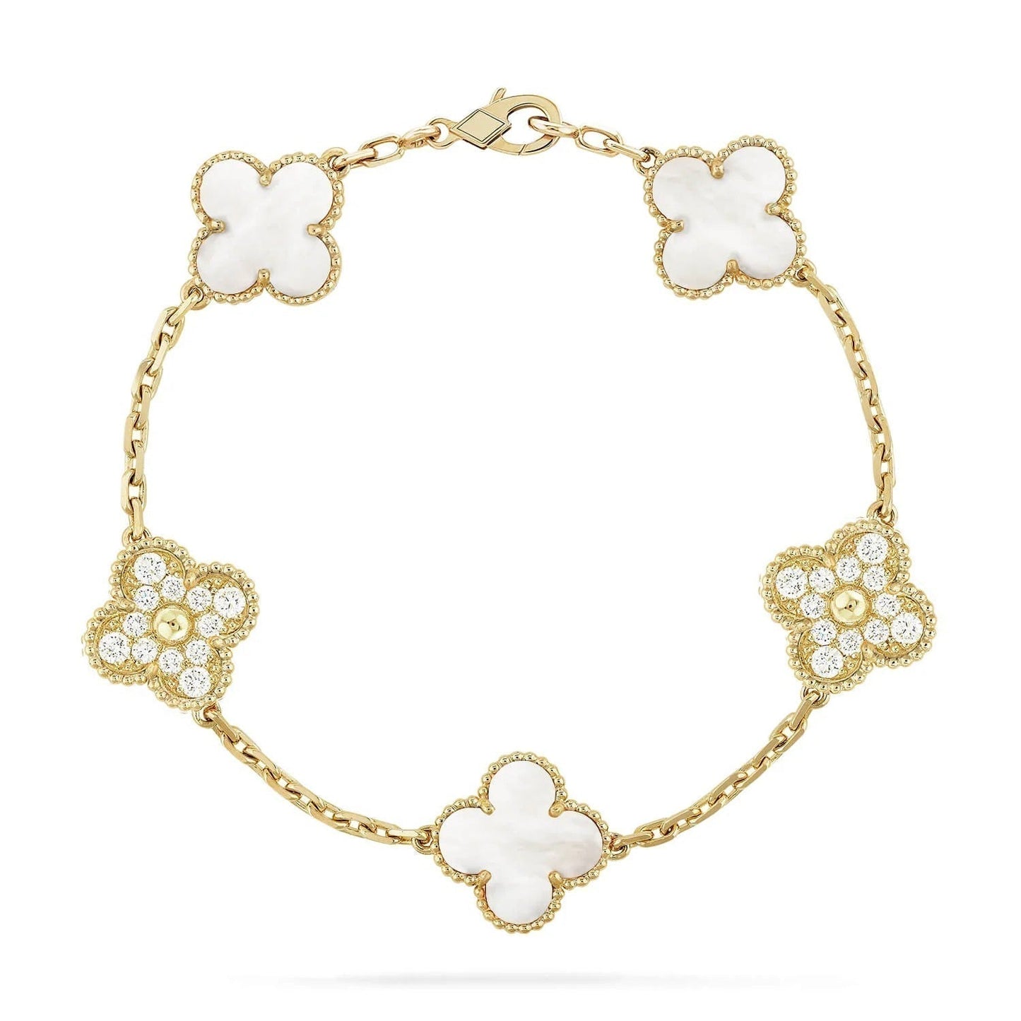 [OAK JURI]CLOVER BRACELET 5 MOTIF WHITE MOP DIAMOND
