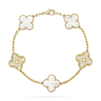 [OAK JURI]CLOVER BRACELET 5 MOTIF WHITE MOP DIAMOND