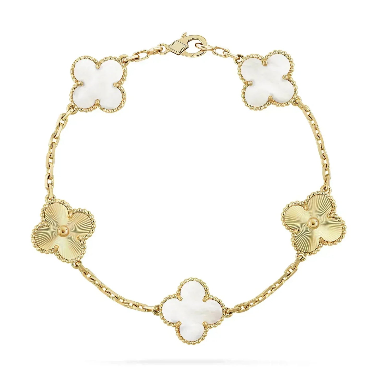 [OAK JURI]CLOVER BRACELET 5 MOTIF WHITE MOP PINK GOLD