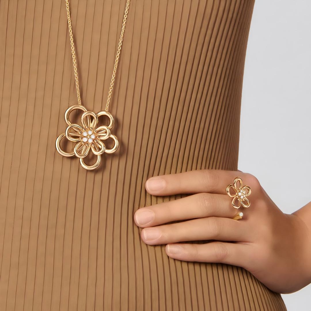 [OAK JURI]  FLOWERLACE OPEN RING 5 DIAMONDS