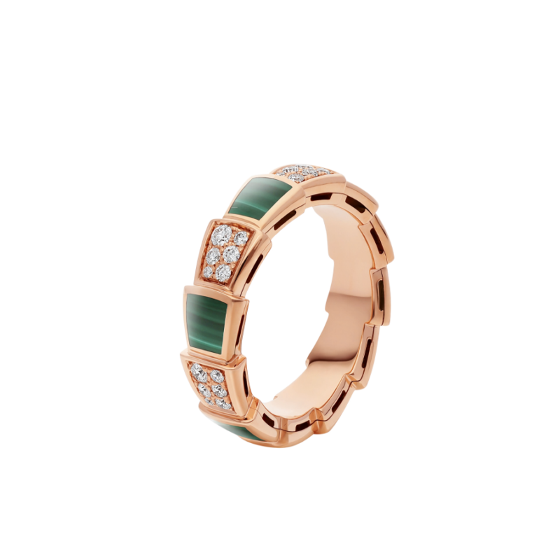 [OAK JURI]SERPENTI RING PINK GOLD MALACHITE DIAMOND PAVED 4MM