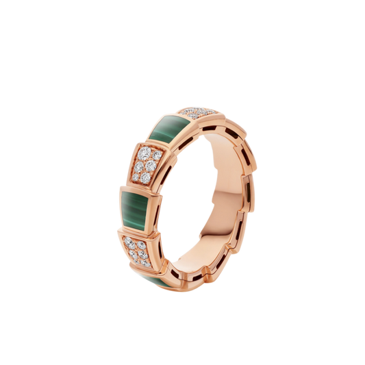 [OAK JURI]SERPENTI RING PINK GOLD MALACHITE DIAMOND PAVED 4MM