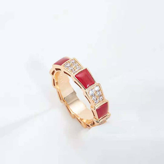 [OAK JURI]SERPENTI RING PINK GOLD CARNELIAN DIAMOND PAVED 4MM