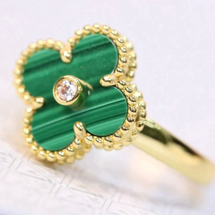[OAK JURI]CLOVER MALACHITE RING GOLD DIAMOND
