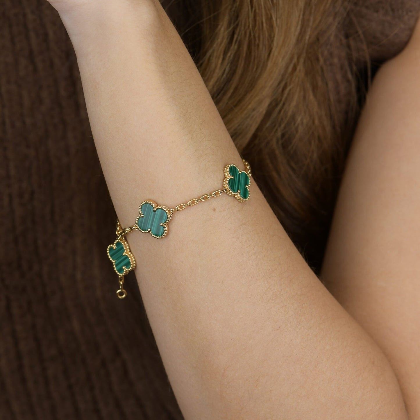 [OAK JURI]CLOVER 5 MOTIFS MALACHITE BRACELET