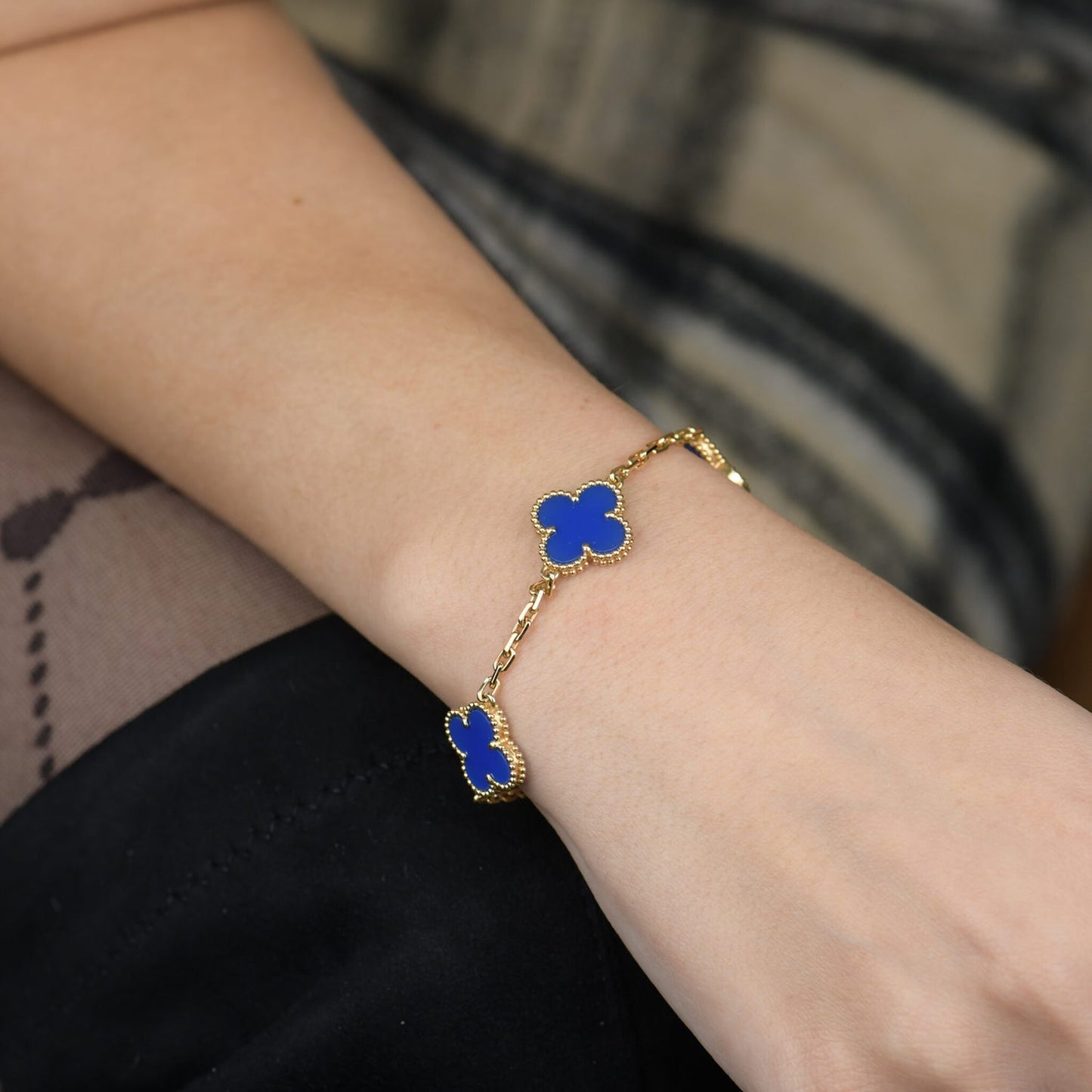 [OAK JURI]CLOVER 5 MOTIFS BLUE AGATE BRACELET