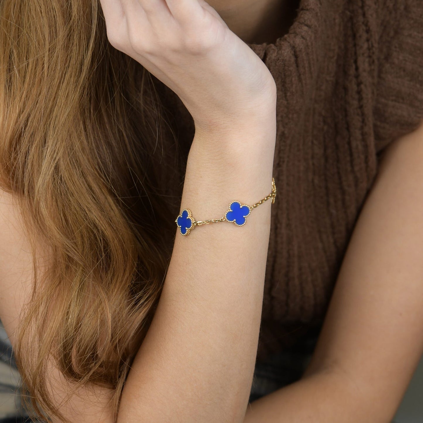 [OAK JURI]CLOVER 5 MOTIFS BLUE AGATE BRACELET