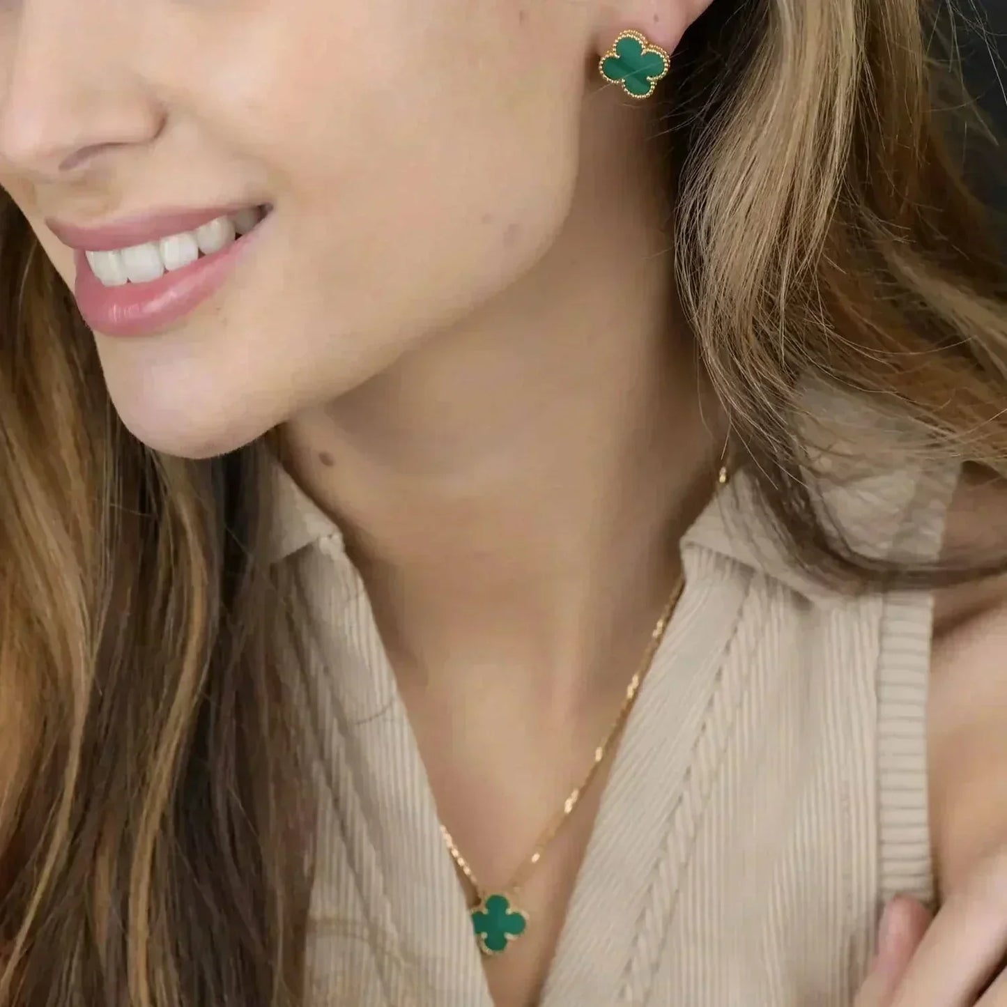 [OAK JURI]CLOVER MINI 9.5MM MALACHITE  EARRINGS