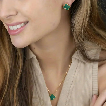 [OAK JURI]CLOVER MINI 9.5MM MALACHITE  EARRINGS