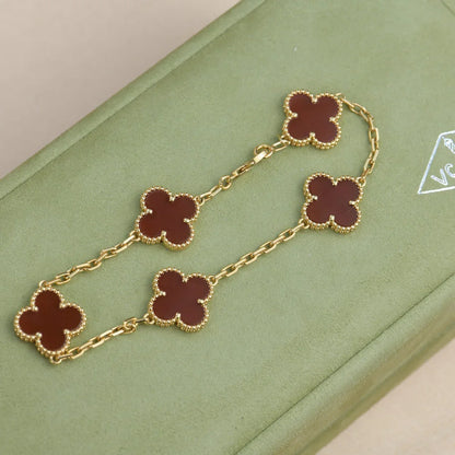 [OAK JURI] CLOVER 5 MOTIF RED CORNELIAN BRACELET COLLECTION