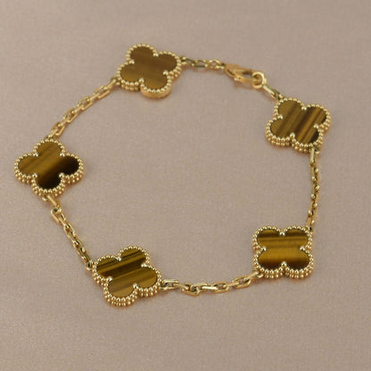 [OAK JURI]CLOVER  5 MOTIFS TIGER EYE BRACELET