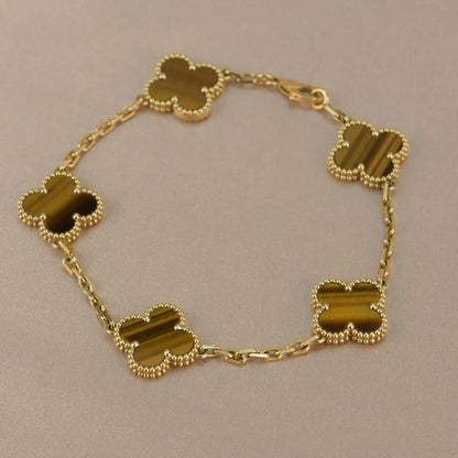 [OAK JURI] CLOVER 5 MOTIFS TIGER EYE BRACELET COLLECTION