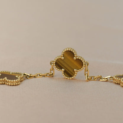 [OAK JURI]CLOVER  5 MOTIFS TIGER EYE BRACELET