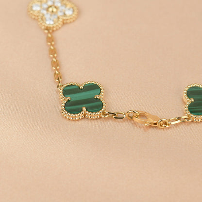 [OAK JURI]CLOVER  5 MOTIF MALACHITE DIAMOND BRACELET