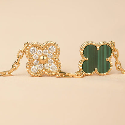 [OAK JURI]CLOVER  5 MOTIF MALACHITE DIAMOND BRACELET