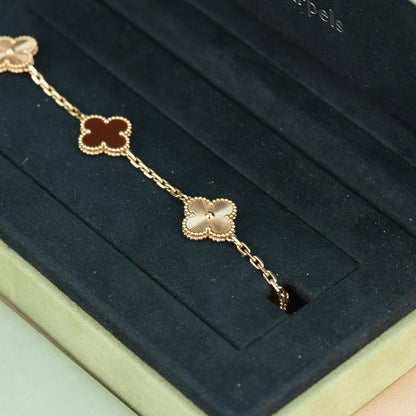 [OAK JURI]CLOVER  5 MOTIFS CARNELIAN GOLD BRACELET