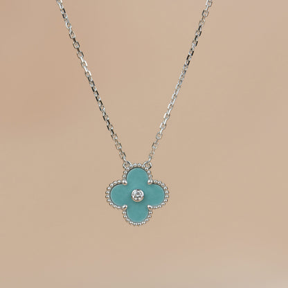[OAK JURI]CLOVER 15MM DIAMOND SVRES PORCELAIN  NECKLACE SILVER