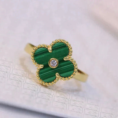 [OAK JURI]CLOVER MALACHITE RING GOLD DIAMOND