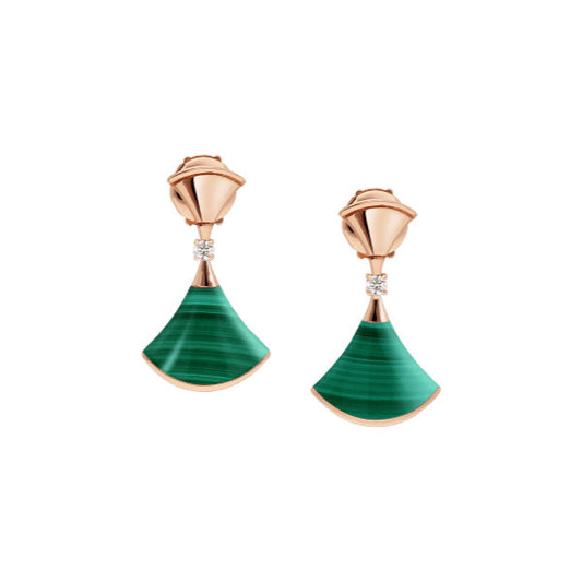 [OAK JURI]DREAM MALACHITE PINK GOLD EARRINGS