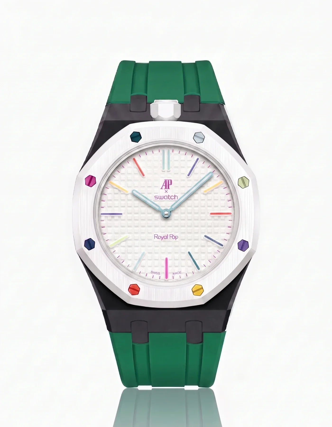 Silicone Strap & Bioceramic Case  Royal Pop Huit Blanc(Customize  Colors)